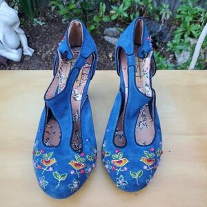 Miss L Fire Embroidered Blue Women's Shoes